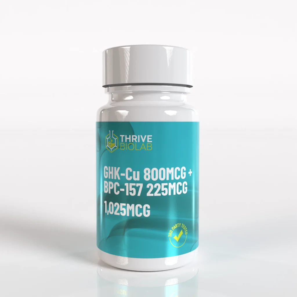 GHK-Cu 800mcg and BPC-157 research capsules bottle